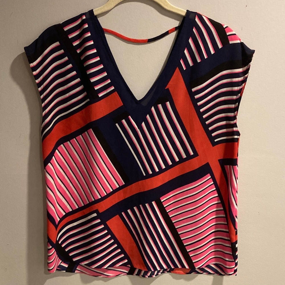 Express Multicolor Geometric V-Neck Blouse